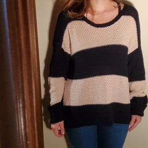 Chunky knit black & cream striped sweater